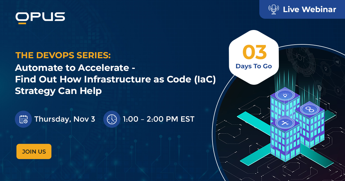 OpusTechGlobal's tweet image. 🚨 #OpusTalksDevOps: Just 3 days to go for our webinar on IaC.

If you’re looking to be at the forefront of digital transformation, then be sure to join us on November 3rd.

The clock is ticking. Ensure that your seat is secure!
👉 bit.ly/3T0ybXB

#Webinar #IaC #DevOps
