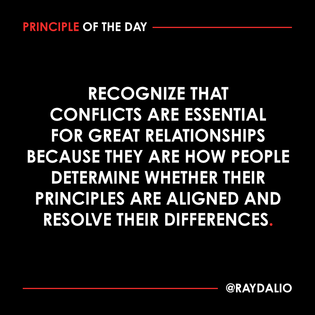RayDalio's tweet photo. Everyone has his or her own principles and values, so all relationships entail a certain amount of negotiation or debate over how people should be with each other. What you learn about each other will either draw you together or drive you apart. #principleoftheday (1/3) https://t.co/N5cOJe9qg2