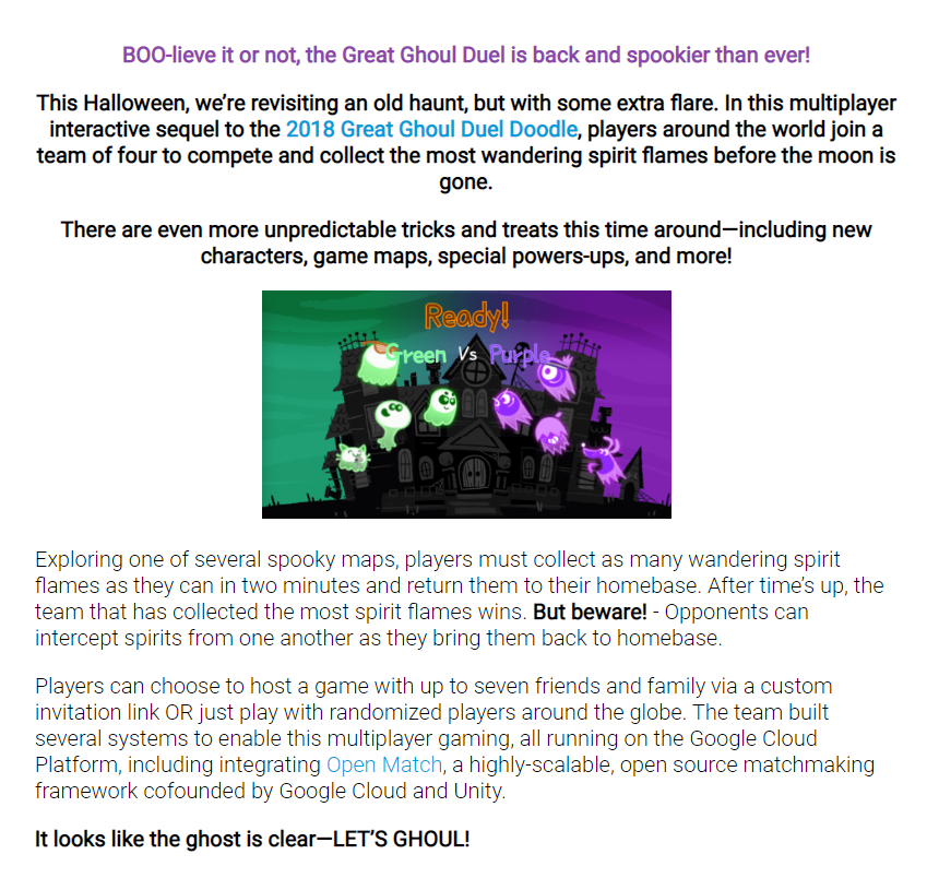 Google Halloween 2022 Doodle Game - The Great Ghoul Duel 