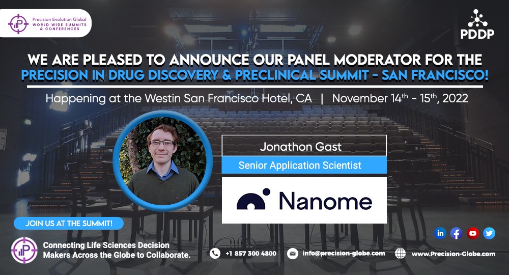 PrecisionEvolu1's tweet photo. We are excited to welcome Jonathon Gast of @nanome_inc as our interactive #PanelModerator at the #PDDPSummit in #SanFrancisco
Email us at info@Precision-Globe.com to learn more!
#DrugDiscovery #preclinical #Discussion #WestCoast #DrugDevelopment #VR #AI https://t.co/QiCsxbZUIy