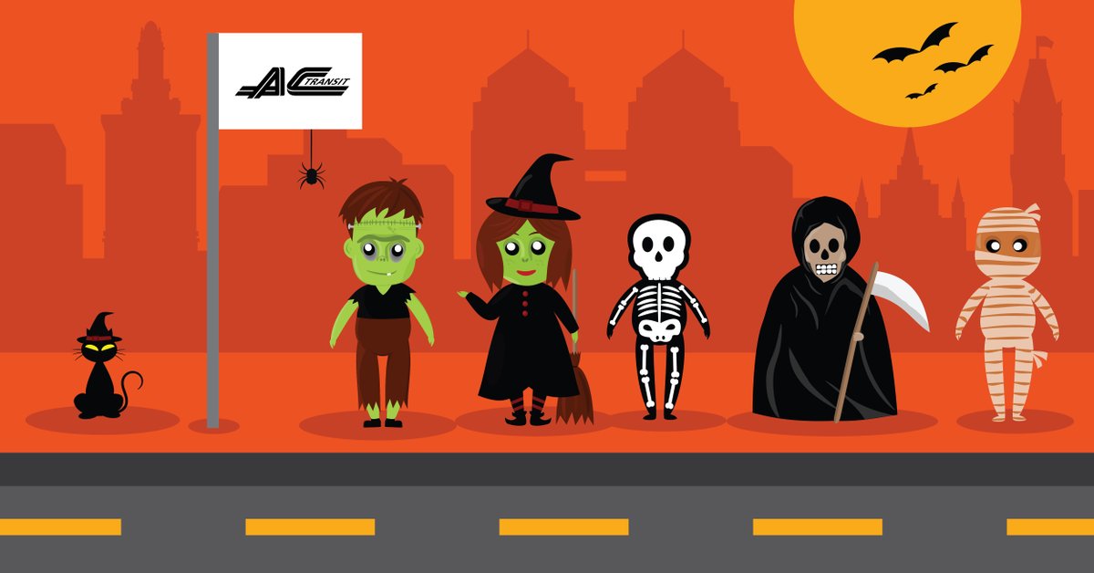 Happy Halloween! 🎃💀🎃 Remember you can ride AC Transit to your trick-or-treat starting point, or get to the Halloween party safely 👍. Don't know where to start, plan it here: bit.ly/3AERbot