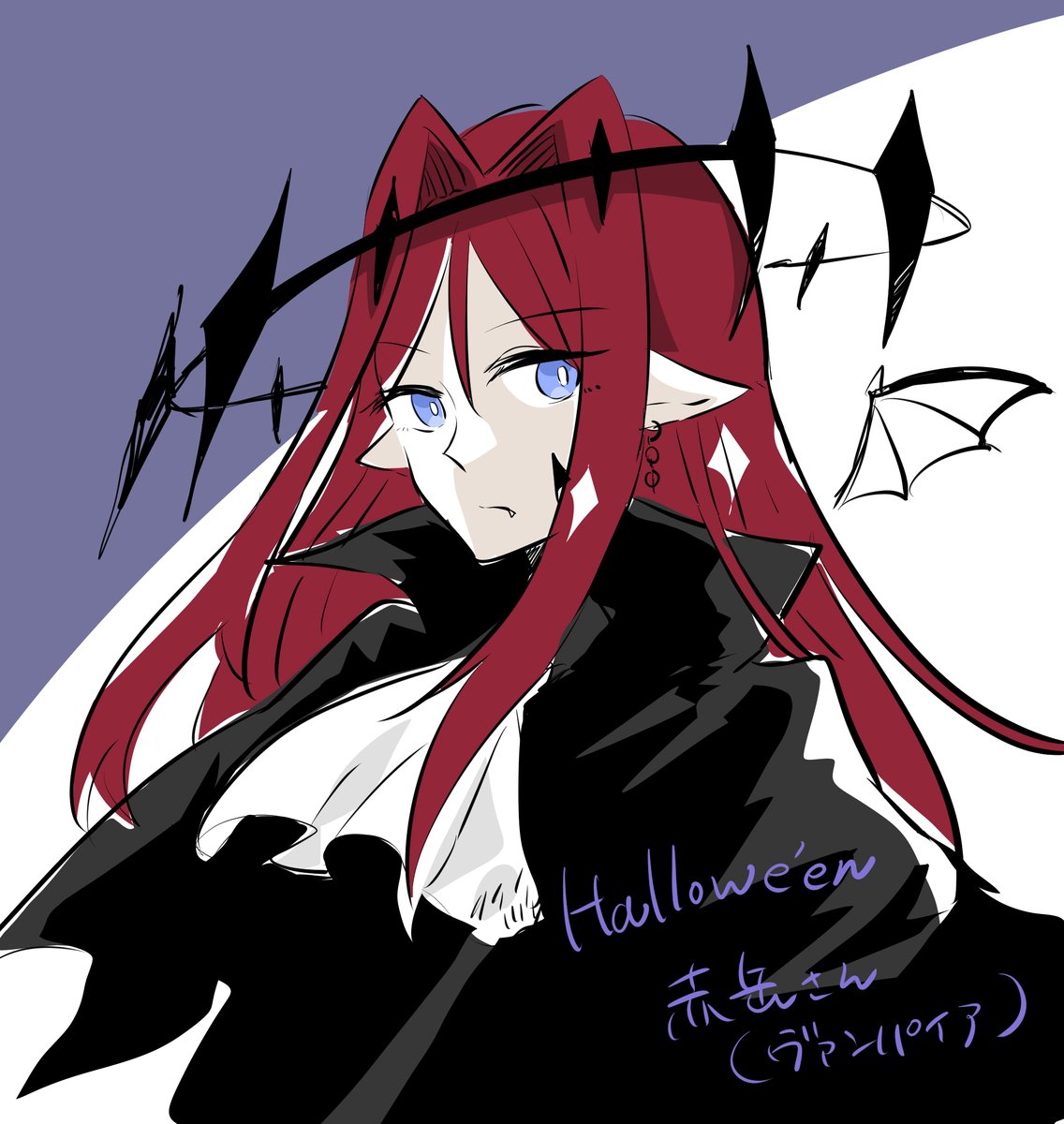 「滑り込みハロウィーンらくがき。赤様のヴァンパイアコス(硫黄ちゃんの妄想説アリ) 」|もりした@コミティア144【と31b】のイラスト