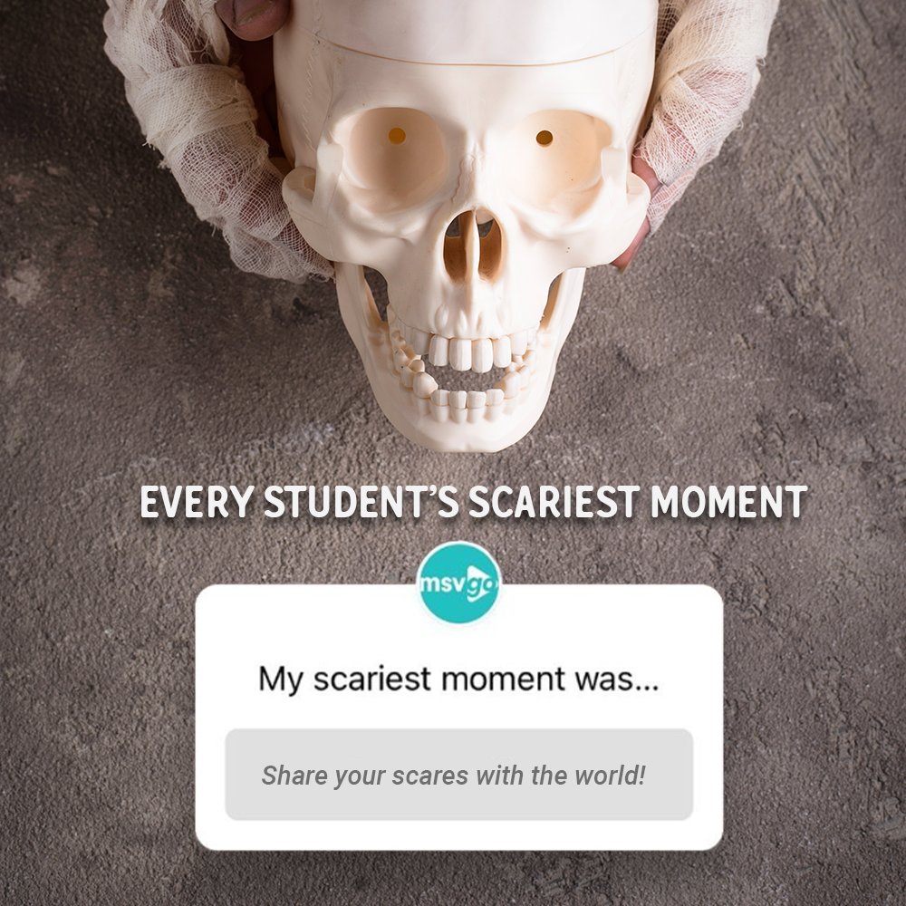 MSVgo's tweet image. While @msvgo Champs claim that their scariest moment is when their exams get cancelled, we know - sabke liye aisa nahi hota. 
Aap bataiye, aapke scary school moments kya hain?? 🎃
#halloween #scarystories #spooky #horror #trickortreat #schoollife #studentlife