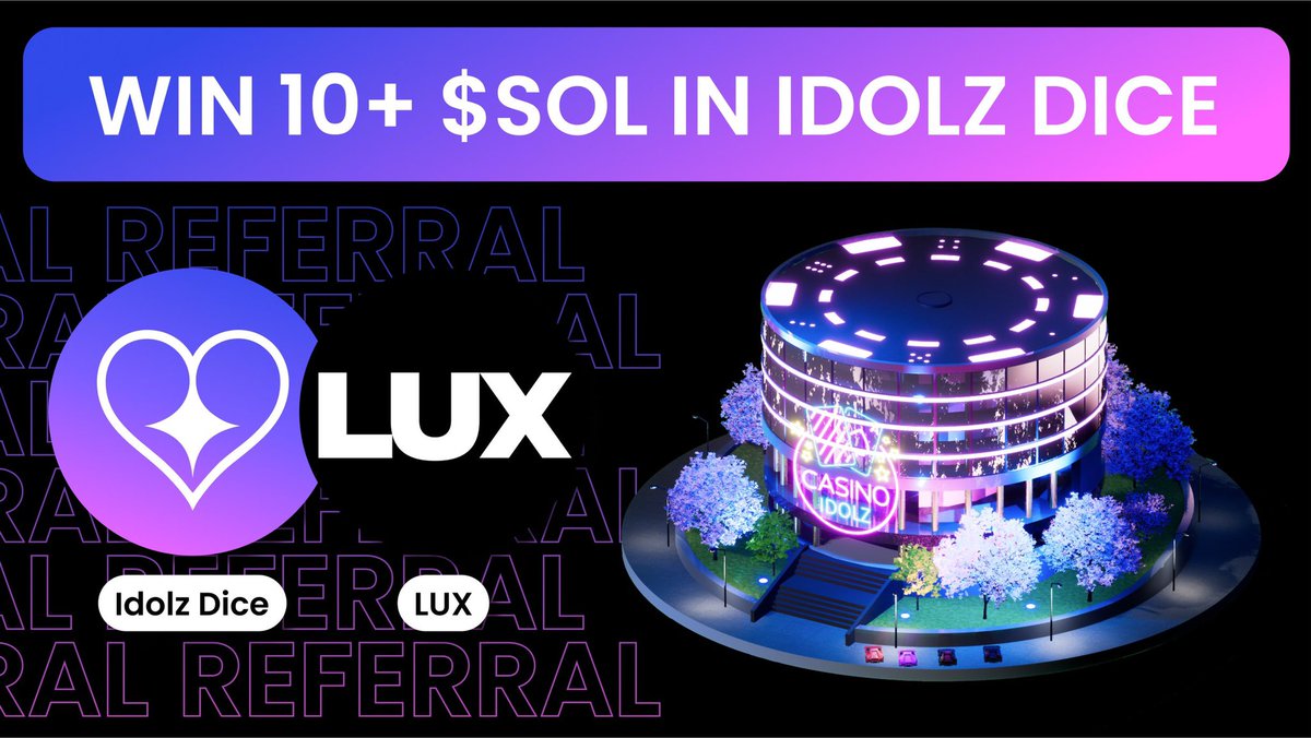 LUX (@wearelux_space) on Twitter photo We are happy to announce our partnership with <a href="/CryptoIdolzNFT/">Crypto Idolz | CASINO IS LIVE</a>
They allocated 20 free bets (up to 0.1 SOL) to our NFT holders.
You can play their Dice game with up to x 200 return.
🔗 cryptoidolz.pro/#/casino/dice?…
If you lose your first bet, you can claim a refund in their discord. We are happy to announce our partnership with <a href="/CryptoIdolzNFT/">Crypto Idolz | CASINO IS LIVE</a>
They allocated 20 free bets (up to 0.1 SOL) to our NFT holders.
You can play their Dice game with up to x 200 return.
🔗 cryptoidolz.pro/#/casino/dice?…
If you lose your first bet, you can claim a refund in their discord.