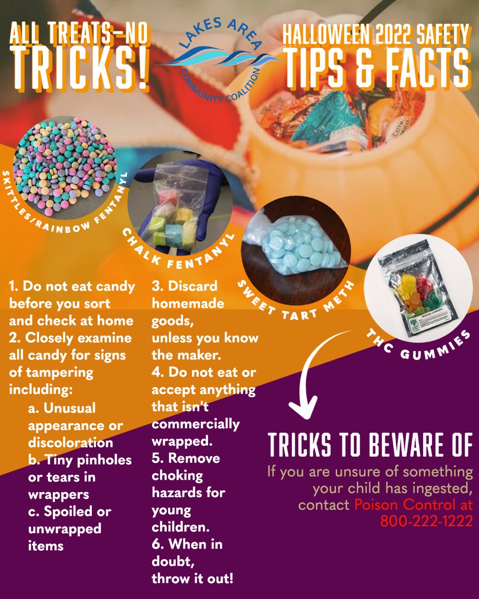 Ready, set, #Ghoul! 👻 This is a reminder to check #Candy that was distributed to your kids tonight! 👉 Swipe right for more info!

#LakesAreaCommunityCoalition #PreventionEducation #DrugFacts #StaySafe