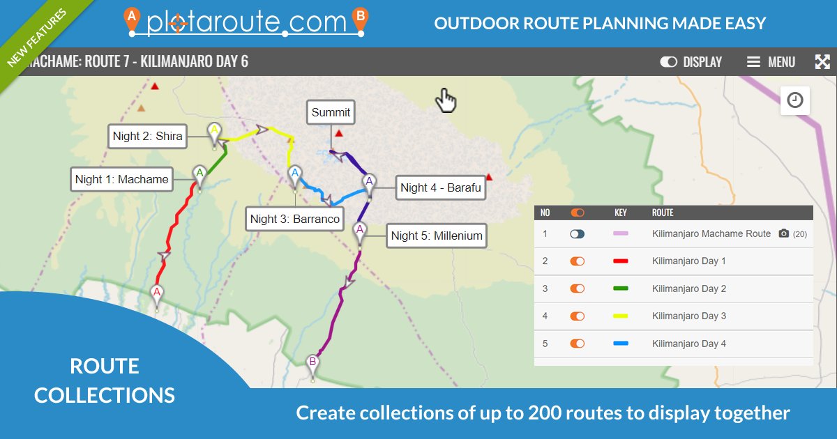 plotaroute's tweet image. Just released - an upgrade to our Route Collections feature. Create collections of routes to display on the same map. New options for custom colours, embedding on other websites and more routes per Collection. More at plotaroute.com/news #MakingRoutesMadeEasy