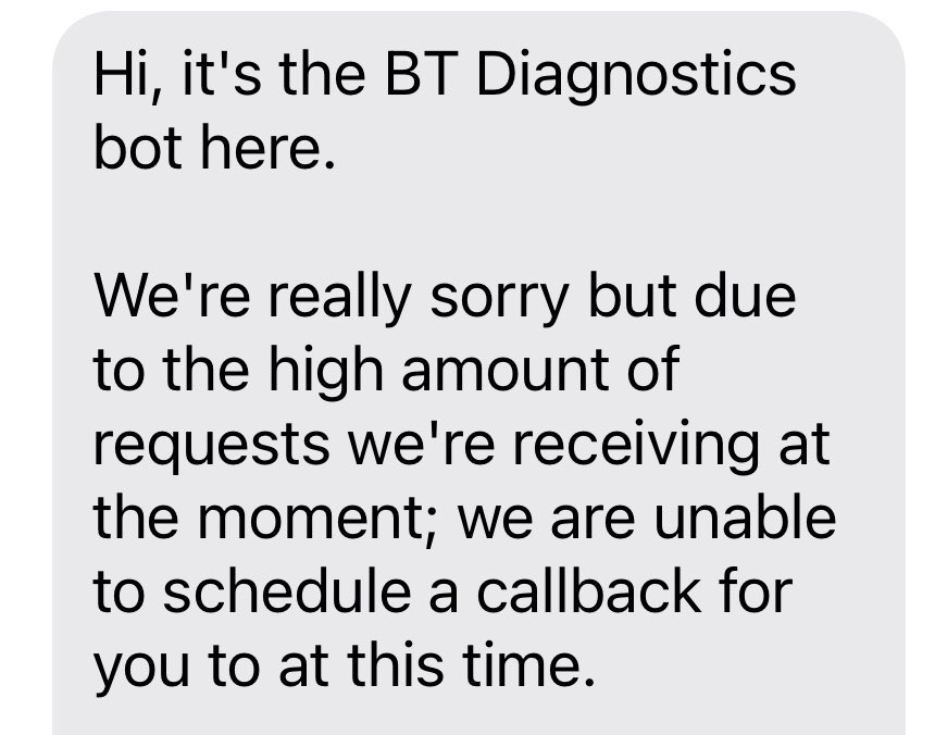 I see I’m not the only one having issues with BT broadband today.  <a href="/bt_uk/">BT</a> perhaps this is why the bot is too busy to help me?