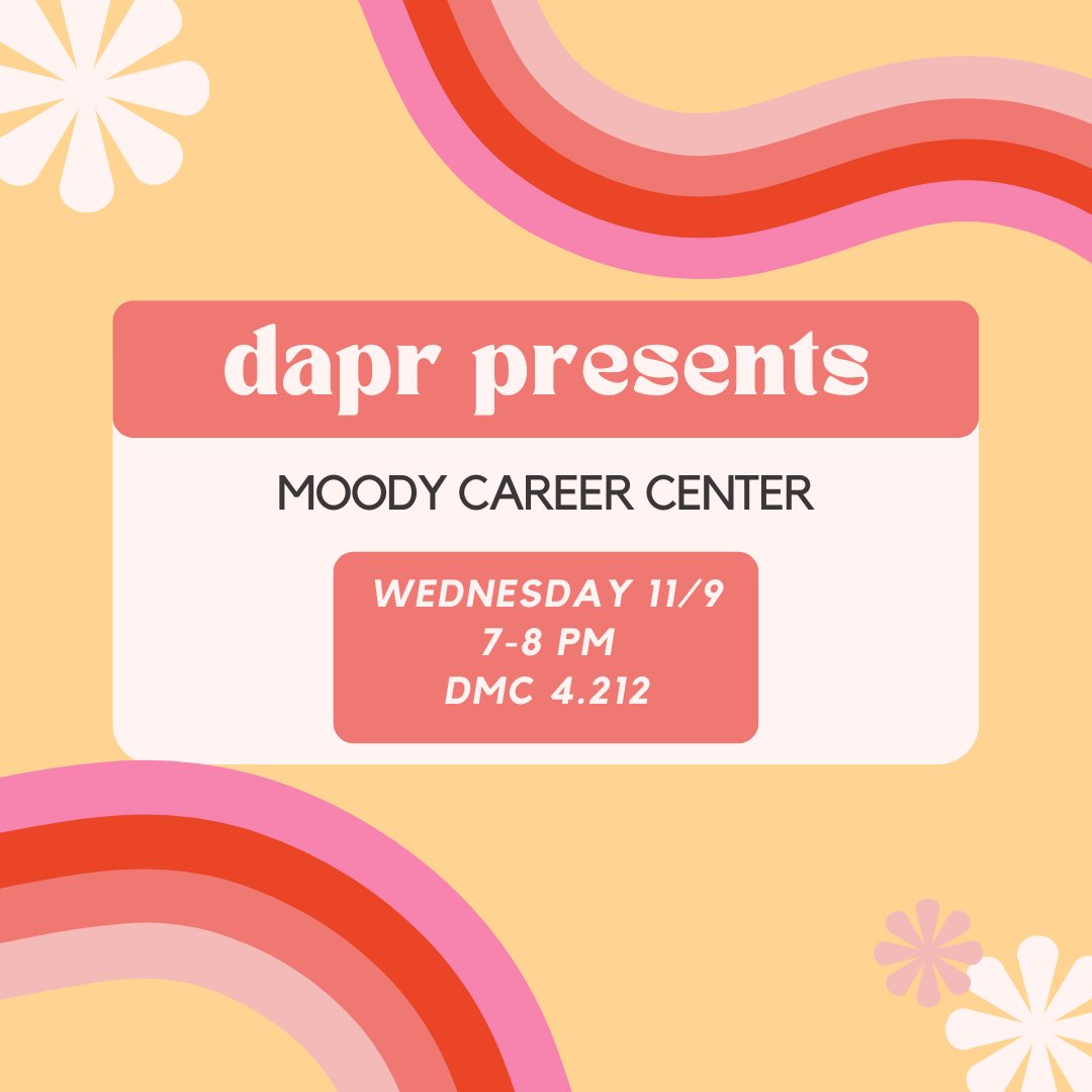 Come hear from the Moody Career Center this Wednesday, 7pm! This is a great resources for Moody students to take advantage of, and career coach Rachel Van Middlesworth will join us to give insights on applications and advice for the upcoming application season. #utorgs #txadpr
