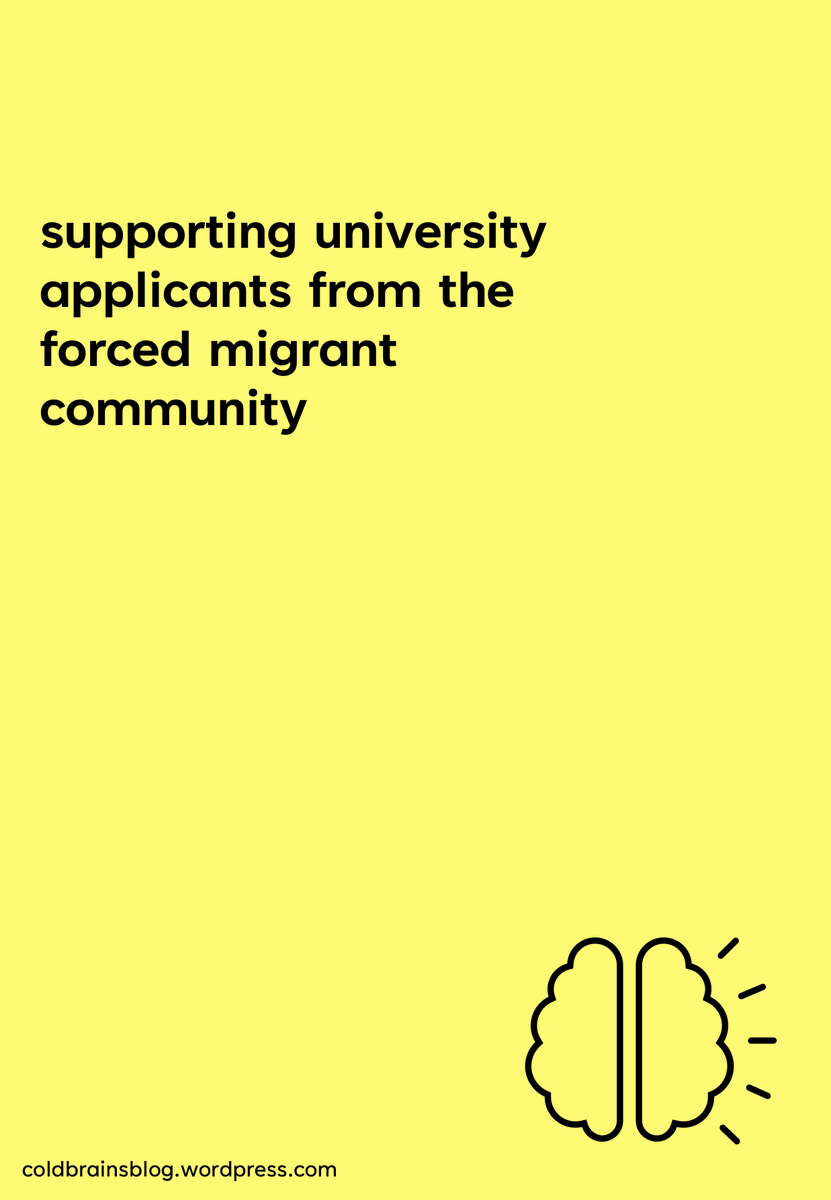 Put together some practical info/guidance that might be useful to anyone supporting prospective students from the forced migrant community (UG to PGR) - particularly if you're not overly familiar with HE application processes!
 coldbrainsblog.files.wordpress.com/2022/11/suppor…