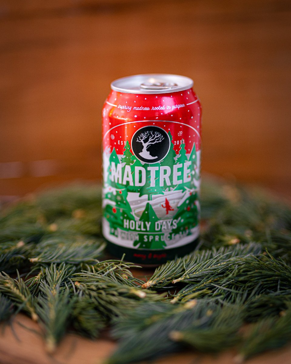 Home for the Holly Days. Our spruce tip IPA is back! Bursting with citrus and pine flavors, Holly Days is a 6.8% ABV seasonal beer that's perfect for any gathering. Available in six-packs and on draft everywhere MadTree is sold.