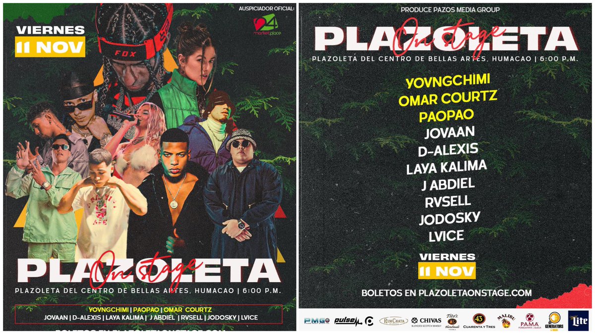 EL 11 PRENDEMOS LA H 

<a href="/yovngchimi_/">🥷🏾</a> <a href="/omarcourtz/">OUSI 🧛🏼™</a> <a href="/paopao/">paopao</a> <a href="/jovaan_pr/">BABY LION 💽</a> @theonemvnarmy <a href="/Jodosky/">Jodosky</a> <a href="/layakalima/">Puesto (Out Now)💋</a> <a href="/J_abdielll/">J_abdiel</a> <a href="/Rvselll/">RVSELL🧞‍♂️ ☨</a> 

🎫 BOLETOS: plazoletaonstage.com

<a href="/ggallardoent/">Gabo Gallardo</a> <a href="/pulsentertain/">Pulse Entertainment</a> <a href="/EnLaCasaPR/">EN LA CASA PR</a> <a href="/elconciertologo/">El Conciertologo</a>