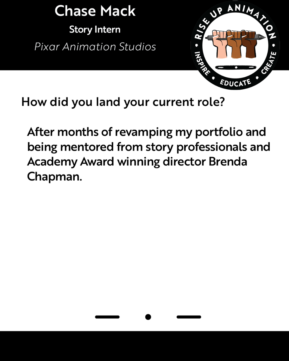 riseupanimation's tweet photo. Hey Rise Up fam! We're bringing you another #MenteeFastForward where we hear from an RUA Mentee that found a career opportunity in animation. 

Today we celebrate @chasemdraws who interned at @Pixar https://t.co/BEQGENJXbm