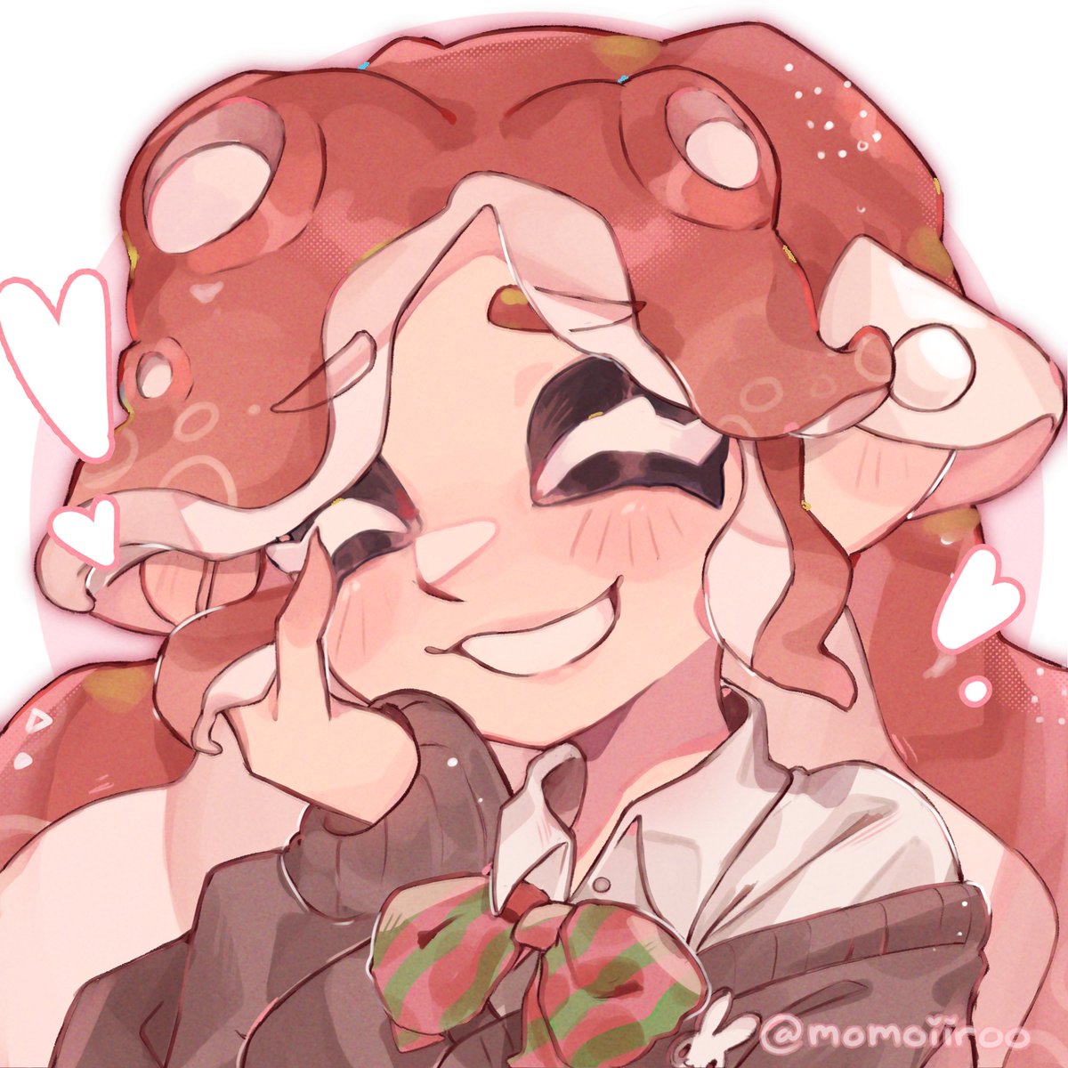 octoling 1girl tentacle hair bow solo smile heart shirt  illustration images