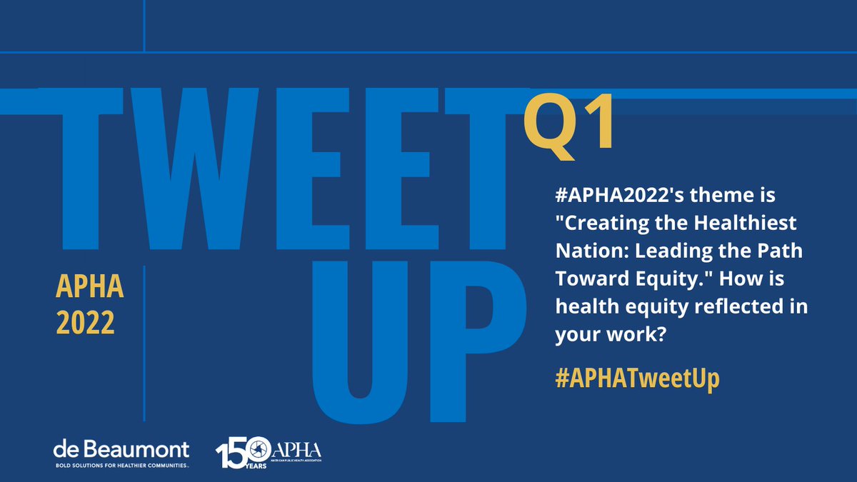APHAAnnualMtg's tweet photo. Q1: #APHA2022's theme is "Creating the Healthiest Nation: Leading the Path Toward Equity." How is health equity reflected in your work? #APHATweetUp https://t.co/zvnHBeskFG
