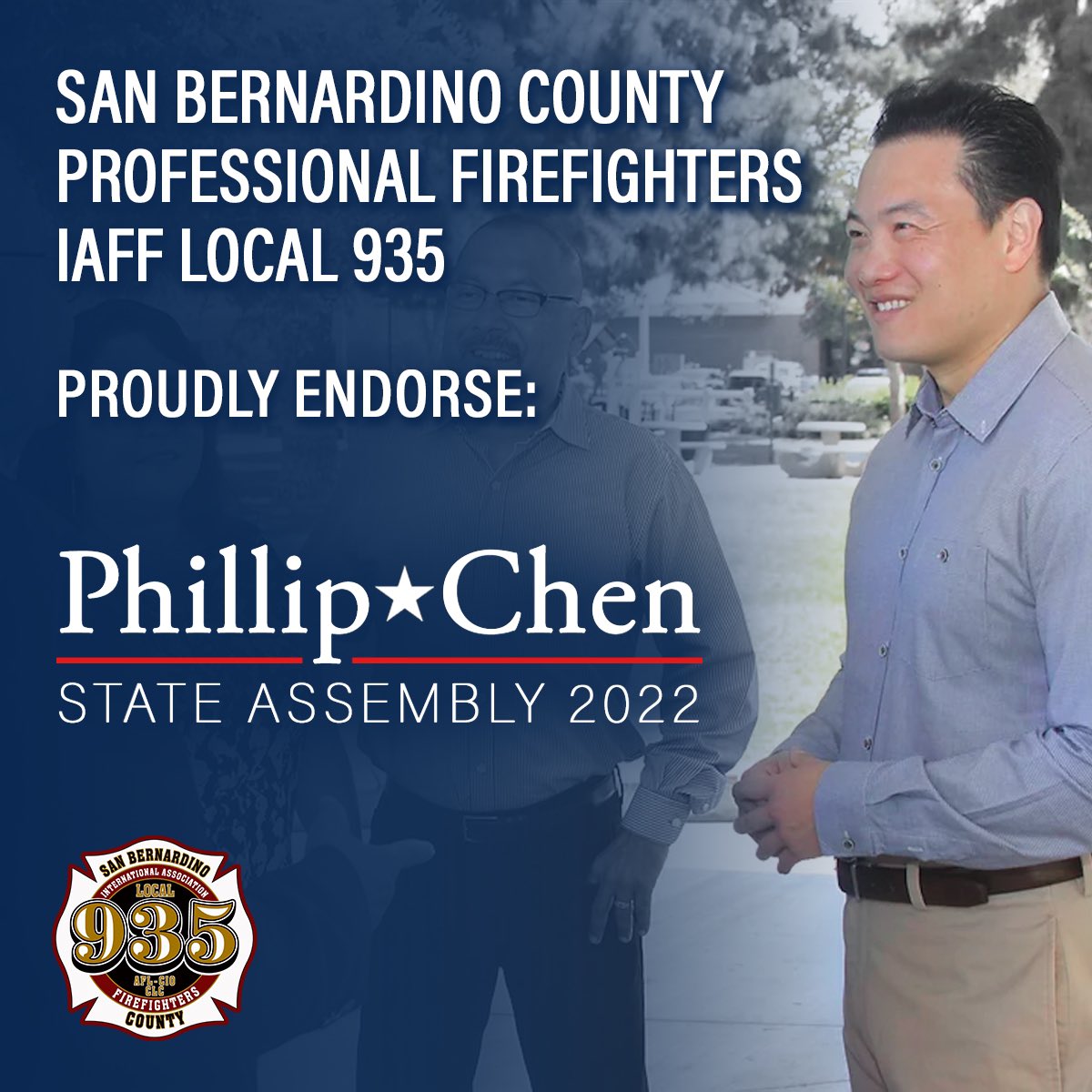 SBCoFFLocal935's tweet photo. Honorable Assemblymember Phillip Chen The members of the San Bernardino County Professional Firefighters IAFF Local 935 are proud endorse your 2022 re-election to the CA State Assembly. #Local935 Read More ▶️▶️ https://t.co/Edwyt1YV1u https://t.co/8AuUq92qsi