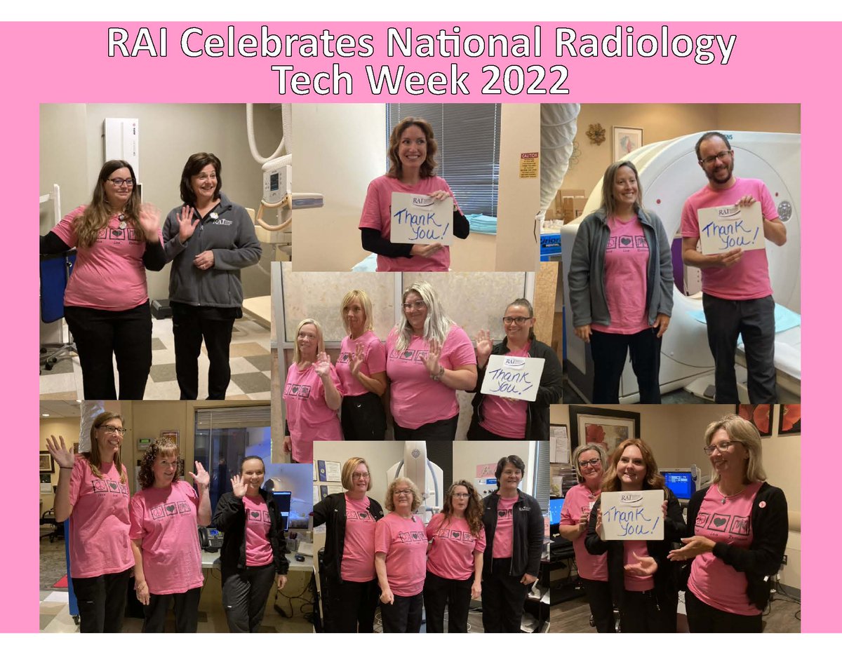 4RAI's tweet photo. As National Rad Tech Week begins, we celebrate our technologists today and every day! We thank you for all your hard work and dedication to both RAI and patient care. #NRTW22 #NRTW #NationalRadiologicTechnologyWeek https://t.co/DwoImImcme