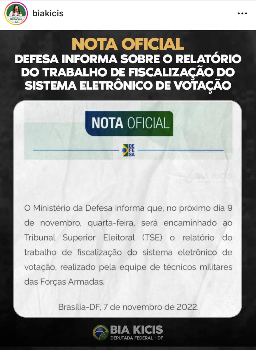 Graças a Deus já temos uma data, DIA 09/11/2022 as FORÇAS ARMADAS ⁦<a href="/exercitooficial/">Exército Brasileiro 🇧🇷</a> ⁦<a href="/marmilbr/">Marinha do Brasil</a>⁩ ⁦<a href="/fab_oficial/">Força Aérea Brasileira 🇧🇷</a>⁩ vão entregar o relatório ao TSE.
Meu coração tá ardendo por justiça!