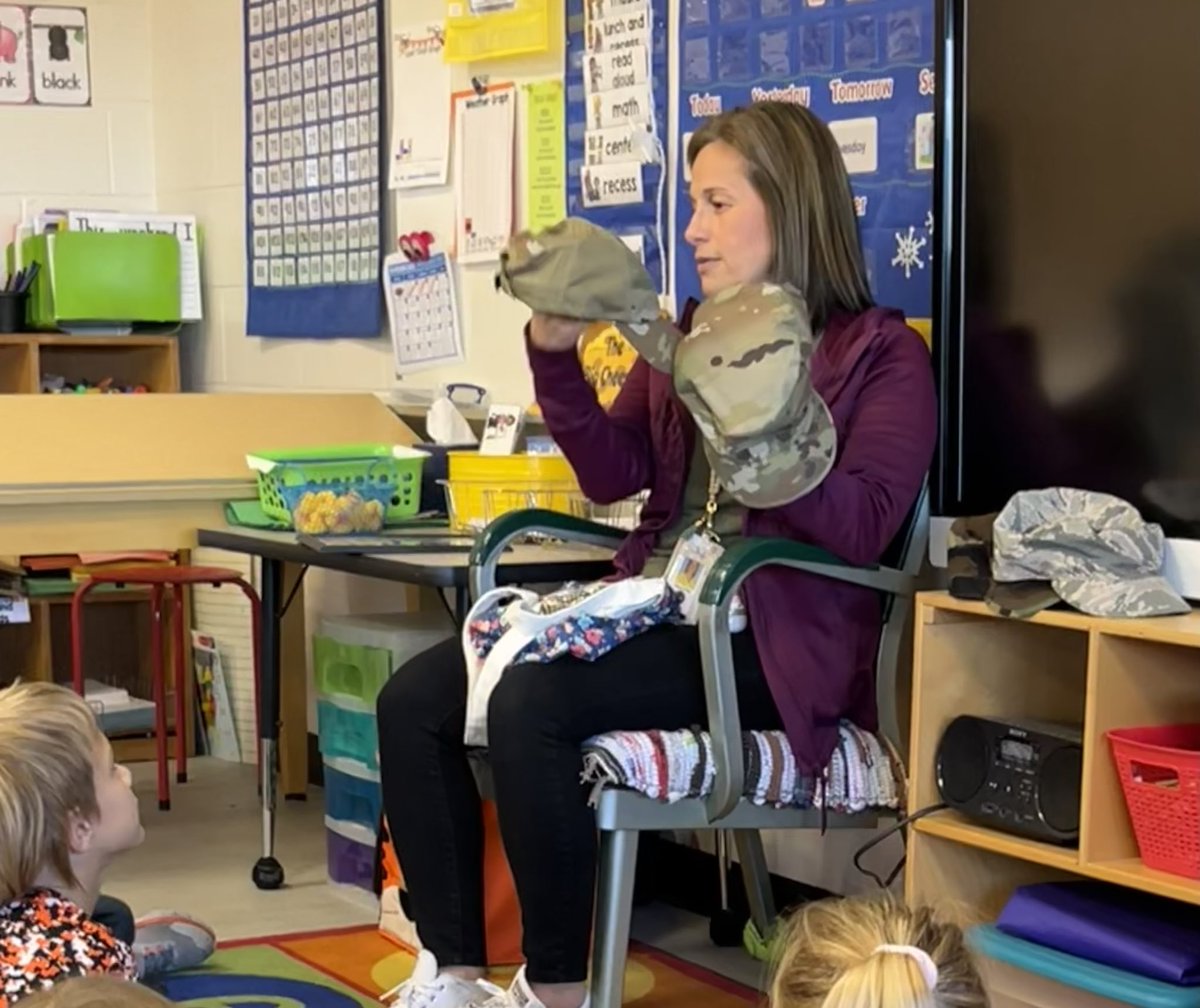 stephalvey's tweet photo. 1st grade learned about the importance of veterans today. Our very own, Mrs. Price, shared about her experience as an Air Force veteran. The character traits of veterans are similar to those we show as Terrific Tigers! To all veterans, we thank you for your service!#ibtigerpride https://t.co/ZGwQmCNUa3