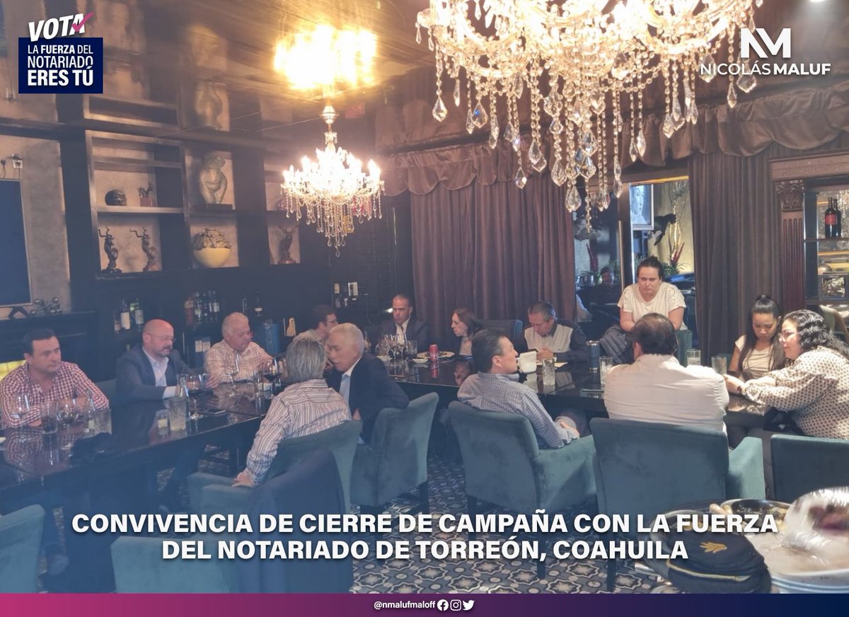 (2/4) En la persona de mi Amigo <a href="/JacintoFaya/">Jacinto Faya Rodríguez</a> Presidente del Colegio de Notarios de Notarios Torreón, A.C., extiendo mi agradecimiento a todo el Consejo Directivo de este Colegio.
Especialmente, a mis amigos Salvador Sánchez Guerra y Salvador Sánchez Avila, por sus atenciones.