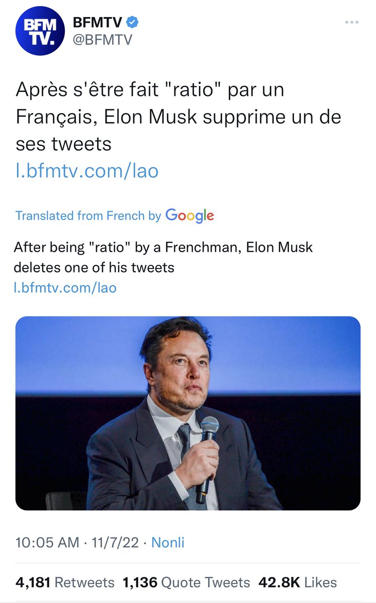 A French creator managed to ratio Elon Musk before he deleted his tweet. One of France’s largest news networks covered the story of his victory.
