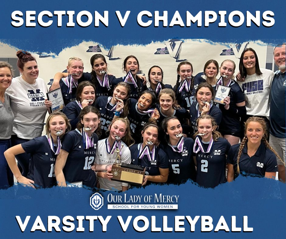 The Mercy Volleyball team captured the Section V Class 2A Championship with a three-game sweep over Pittsford Sutherland. The Monarchs will now move on to the Regional Playoffs playing Irondequoit this Tuesday 11/8 at Victor High School. We are so proud of all of our athletes!
