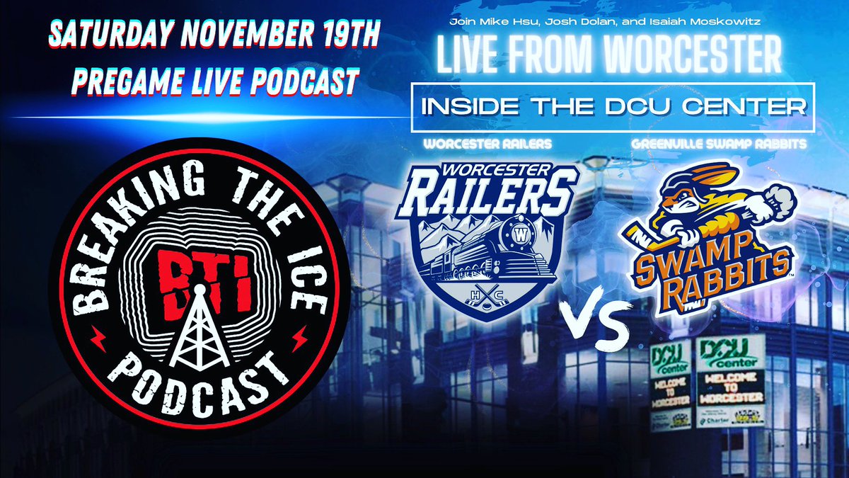 NotJoshDolan's tweet photo. My podcast @BTIcePodcast will be recording live from the @DCUCenter on game day as the @RailersHC take on the Swamp Rabbits!! Come say hello to @MikeHsuAAF, Isaiah and me as we talk to special guests and whoever else will talk to us! #AllAboutTheW @jsmoothie10 https://t.co/OVqMFPGRGl