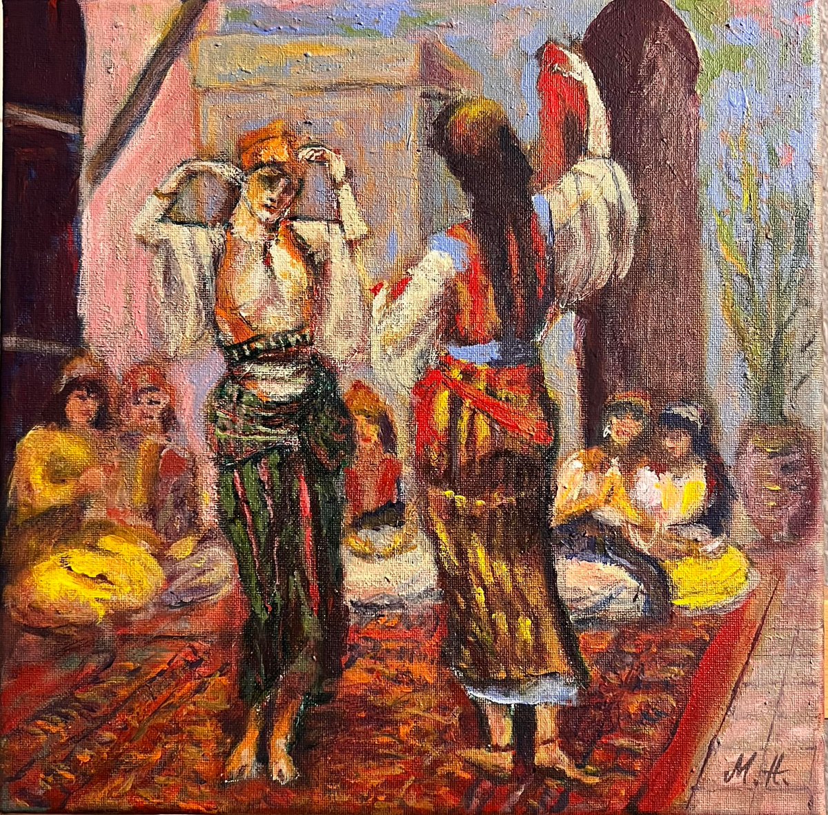 MikeHalem's tweet photo. Dancers. Acrylic on canvas.  Size 12x12 inches.  Mike Halem. https://t.co/96NdhIL2t3