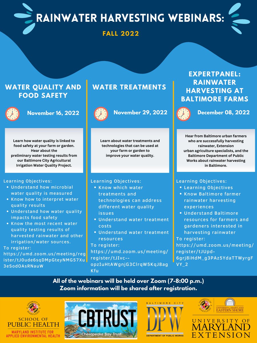Rachel Rosenberg Goldstein (@rachelrogo) on Twitter photo If you are a farmer or gardener in Baltimore - join us for a free webinar on Nov. 16 about water quality and food safety! <a href="/baytrust/">Chesapeake Bay Trust</a> <a href="/BaltimoreDPW/">BaltimoreDPW</a> @FoodSmartUME <a href="/UMdExtension/">UME</a> <a href="/UMDPublicHealth/">UMD Public Health</a> If you are a farmer or gardener in Baltimore - join us for a free webinar on Nov. 16 about water quality and food safety! <a href="/baytrust/">Chesapeake Bay Trust</a> <a href="/BaltimoreDPW/">BaltimoreDPW</a> @FoodSmartUME <a href="/UMdExtension/">UME</a> <a href="/UMDPublicHealth/">UMD Public Health</a>
