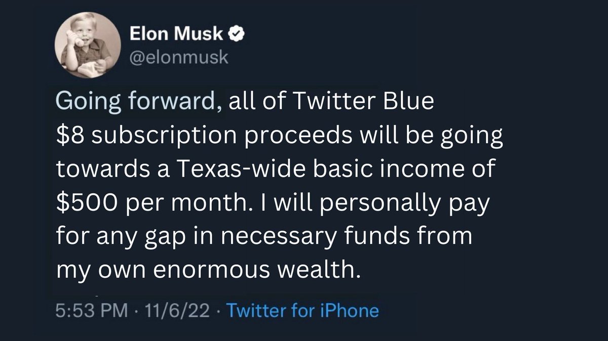income_movement's tweet photo. Thank you @elonmusk, for returning to sanity and deciding to put your money towards your long-held support for basic income.

A great decision - the #ElonMuskIsaGiantTurd trend will surely dissipate once you redistribute your wealth! https://t.co/M0SVaV2Mur