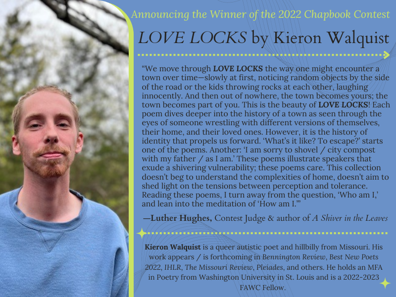 QuarterlyWest's tweet photo. We are thrilled to announce the results of our 2022 Chapbook Contest, judged by @lutherxhughes.

Congratulations to our winners, finalists, and honorable mentions, and sincere thanks to all who gave us the honor of reading their work.

More here: https://t.co/9a954jTZqX https://t.co/6QX3dXpMtV