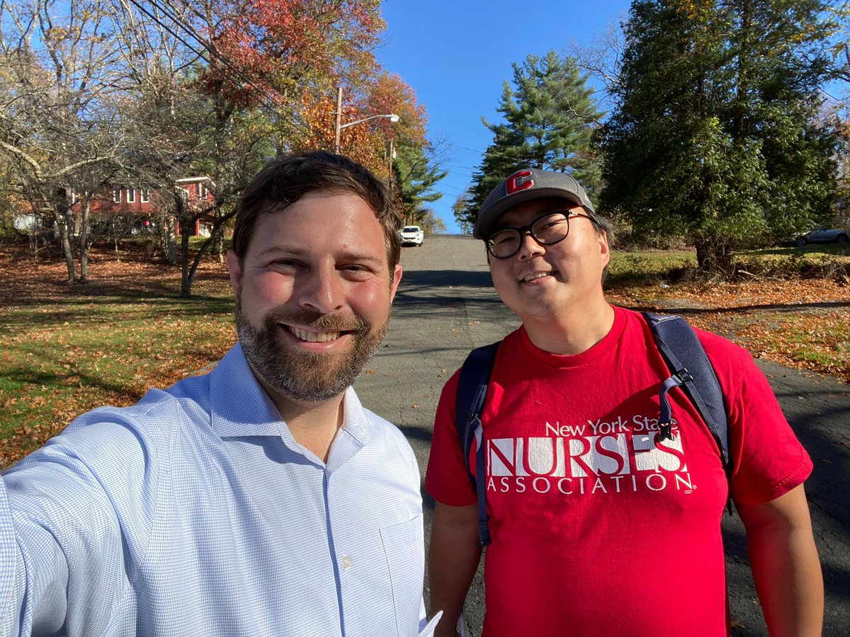 Elijah4Senate's tweet photo. With one day to go before polls open, I met up with my college roommate Ed to knock on doors in Ramapo! He’s one of many members of @nynurses who are out and about the district today making a final push before Election Day. https://t.co/xSDwyXwVC3