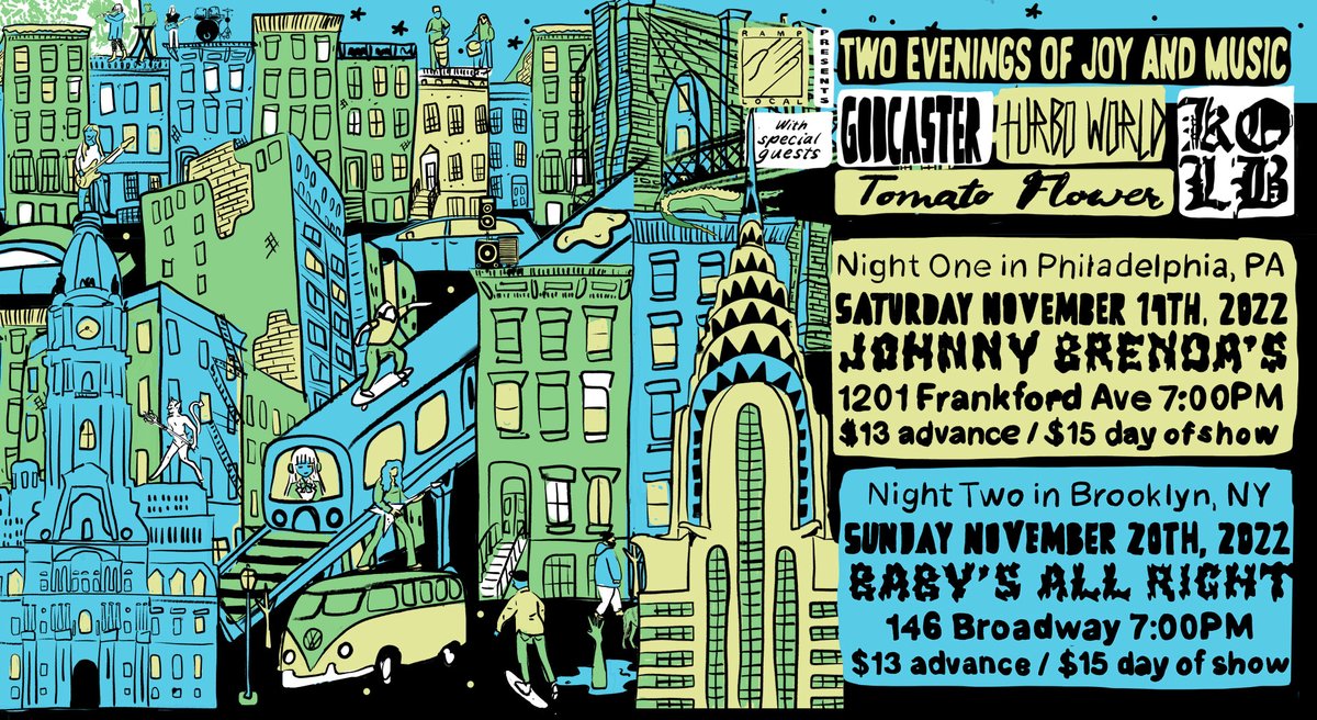 Ramp Local (@ramplocal) on Twitter photo NEW YORK AND PHILLY: LESS THAN TWO WEEKS AWAY WE GO HARD WITH THE MUSIC! GET YOUR TIX!
w/ <a href="/Godcasterband/">Godcaster</a>, <a href="/t_matoflower/">Tomato Flower</a>, <a href="/kolbworld/">kolp</a> and <a href="/TurboWorld2/">Turbo_World</a> at <a href="/johnnybrendas/">Johnny Brenda's</a> and <a href="/BabysAllRight/">Baby's All Right</a>
NYC: seetickets.us/event/Ramp-Loc…
PHL: etix.com/ticket/p/71057… NEW YORK AND PHILLY: LESS THAN TWO WEEKS AWAY WE GO HARD WITH THE MUSIC! GET YOUR TIX!
w/ <a href="/Godcasterband/">Godcaster</a>, <a href="/t_matoflower/">Tomato Flower</a>, <a href="/kolbworld/">kolp</a> and <a href="/TurboWorld2/">Turbo_World</a> at <a href="/johnnybrendas/">Johnny Brenda's</a> and <a href="/BabysAllRight/">Baby's All Right</a>
NYC: seetickets.us/event/Ramp-Loc…
PHL: etix.com/ticket/p/71057…