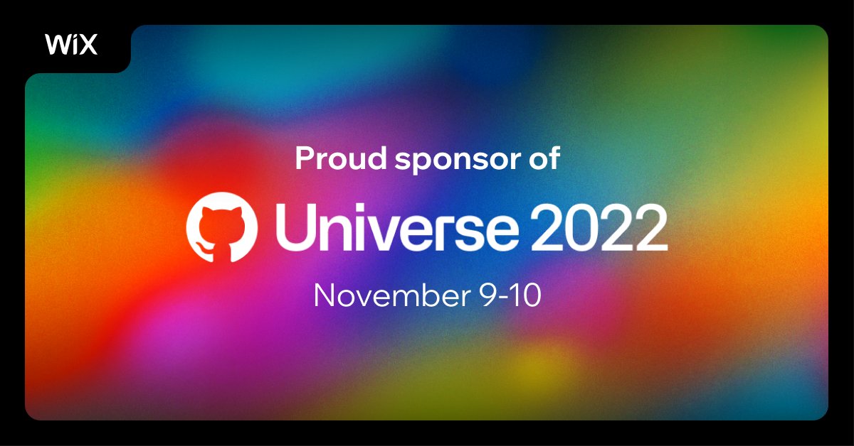 Wix's tweet image. We're proud to be sponsoring #GitHubUniverse2022.
Our team is heading to San Francisco to share the exciting things that have been happening at Wix for developers, and give the open platform community a peek at what's coming soon.