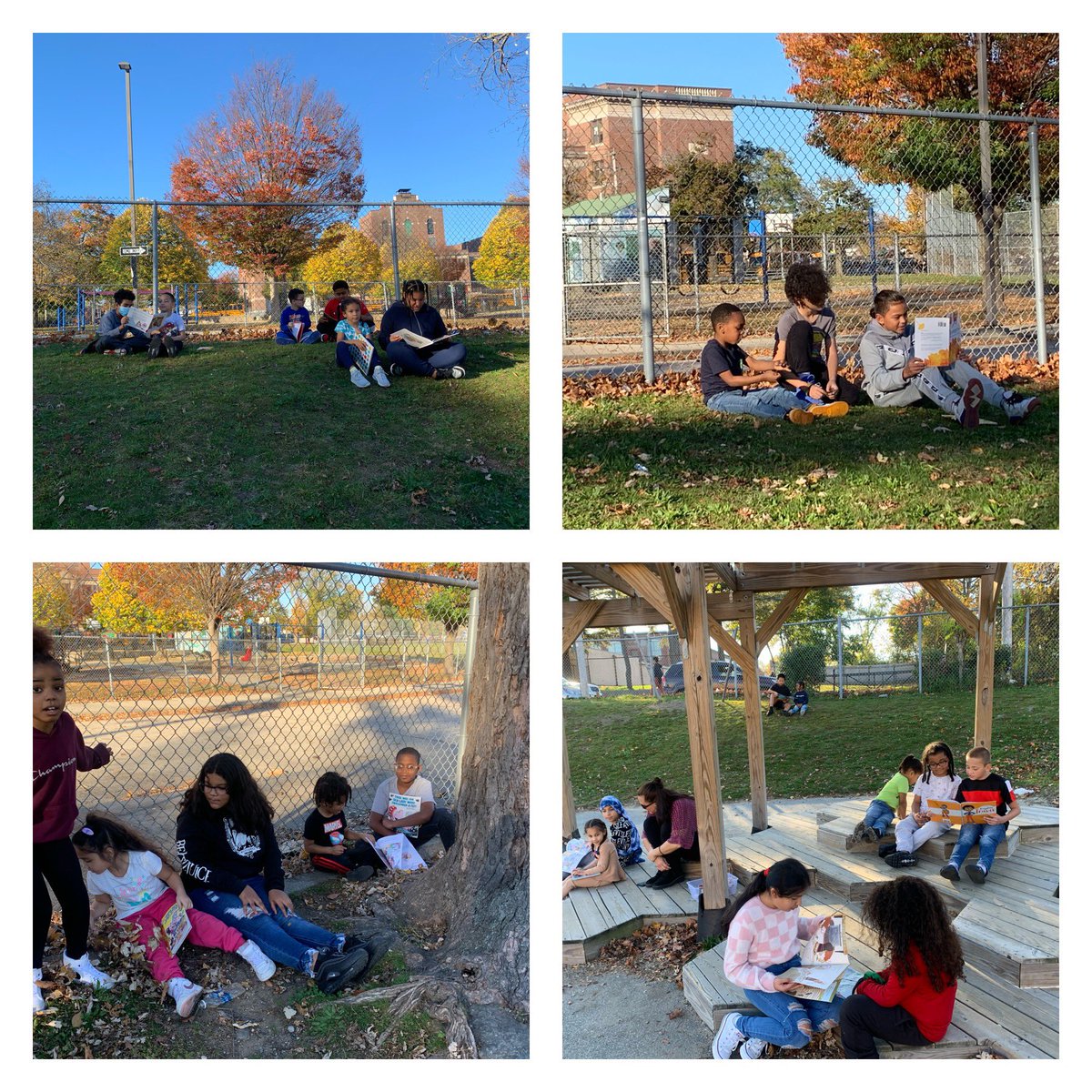 TracyCorcoran13's tweet photo. It’s a beautiful day to read outside with a buddy. @YoungWoodsES our 5th grade Ms. Withers class read to our pre-k students. @DrWJReilly @PTU958 @pvdschools https://t.co/uk22qa3JFk