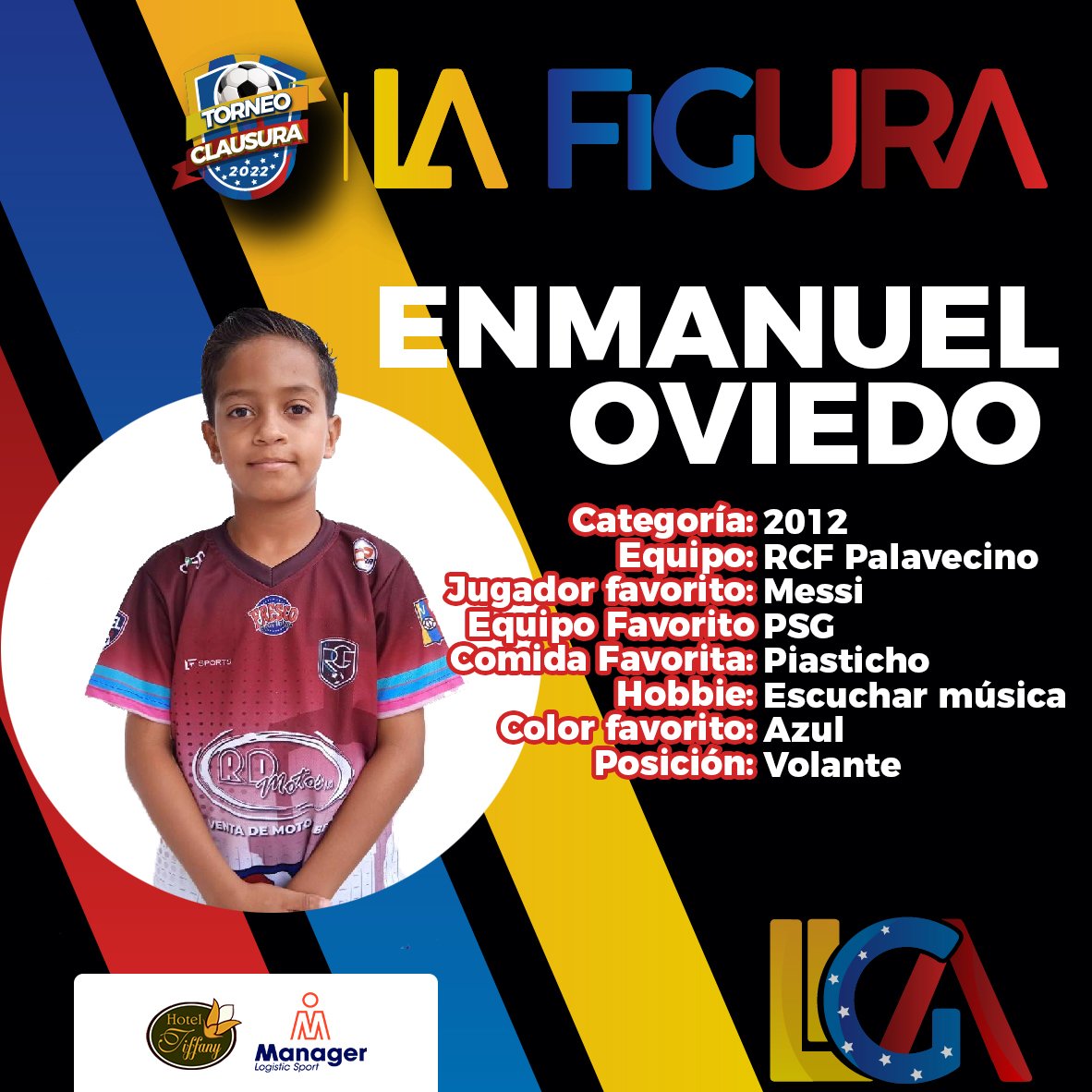 ¡LA FIGURA! ⚽.

Enmanuel Oviedo de la categoría 2012 en RCF Palavecino fue elegido como "La Figura" de nuestra tercera jornada en el #TorneoClausura2022🏆 .

¡Felicidades! 

#SomosLigaInternacional