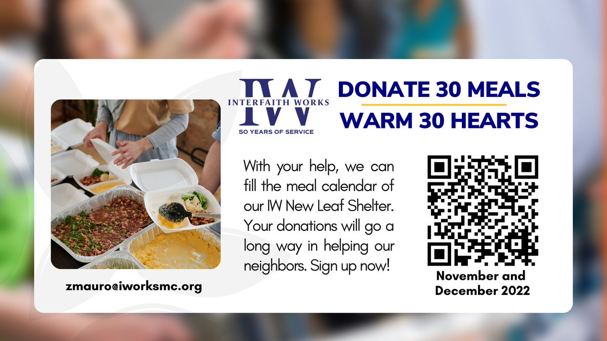 InterfaithWorks's tweet photo. Please help us fill the meal calendar for our 30 clients at the IW New Leaf Shelter. Your help will go a long way in helping our neighbors heal & regain their strength, so they can rebuild their lives with dignity.
#inpartnershipwecan #neighborshelpingneighbors #communitystrong https://t.co/gPy5mSsw8q