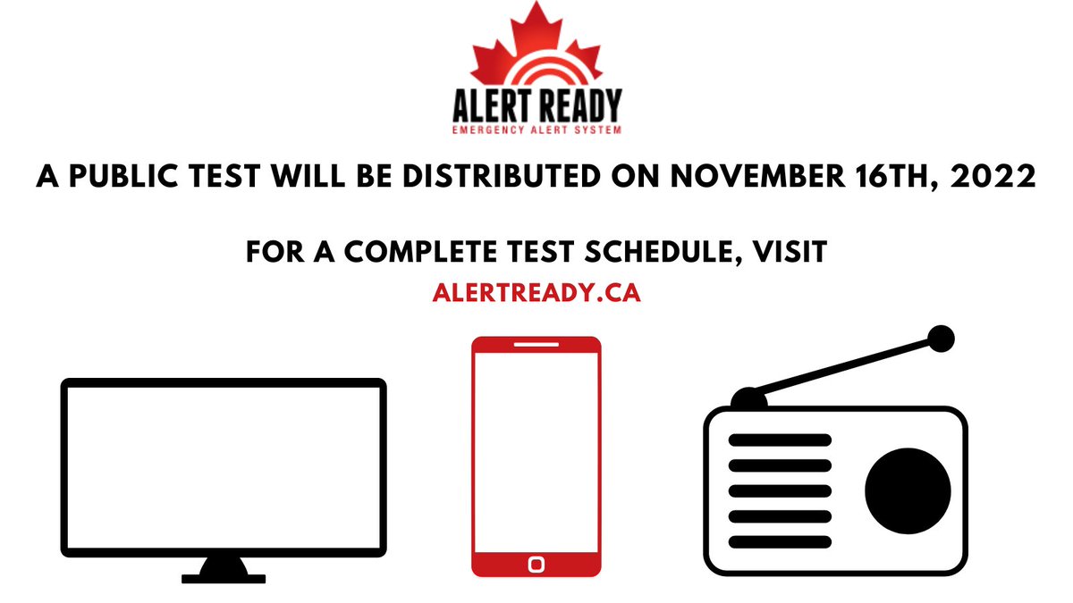 weathernetwork's tweet image. On November 16th, participating provinces and territories will test Alert Ready, Canada’s emergency alerting system over TV, radio, and wireless devices.
 
Find out what time you can expect to receive the test alert: bit.ly/3tafxS4

#AlertReadyTest #EmergencyPreparedness