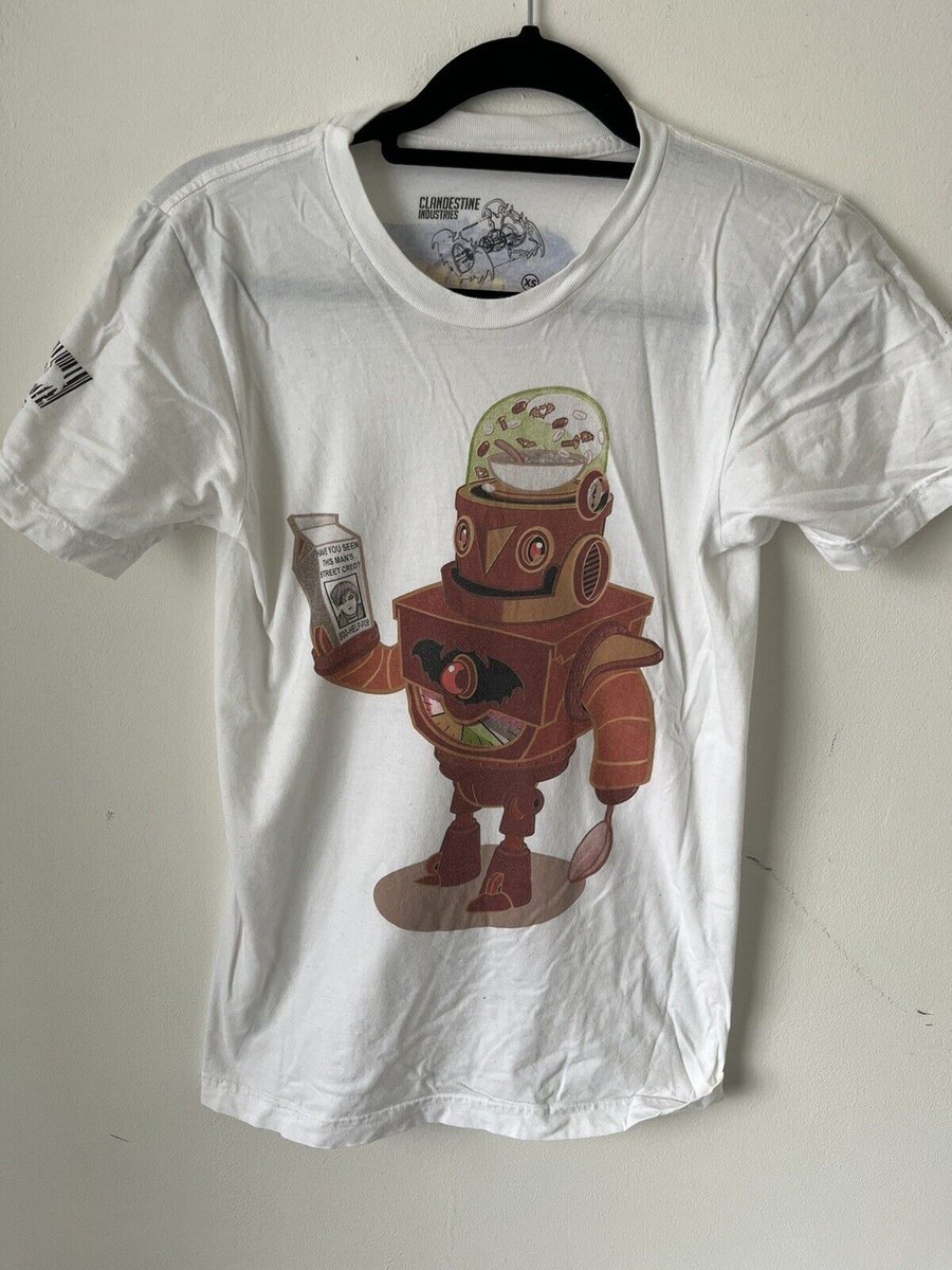 clndstnarchive's tweet photo. today's item is the clandestine crunch robot shirt from 2009, one of three limited shirts and the second one we're sharing! https://t.co/TLWqFMINNB