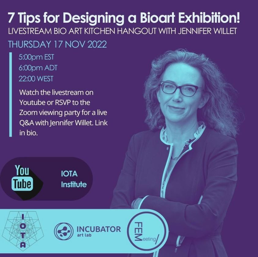 incubatorartlab (@incubatorartlab) on Twitter photo Ever wondered what it takes to plan a bioart exhibition? <a href="/IOTAInstitute/">IOTA Institute and Studio Gallery</a> and INCUBATOR Art Lab present our 6th Bioart Kitchen Hangout, which follows Dr. Jennifer Willet from her studio in Windsor, Ontario, Canada to Ectopia - Laboratório de Arte Experimental in Lisbon, Portugal Ever wondered what it takes to plan a bioart exhibition? <a href="/IOTAInstitute/">IOTA Institute and Studio Gallery</a> and INCUBATOR Art Lab present our 6th Bioart Kitchen Hangout, which follows Dr. Jennifer Willet from her studio in Windsor, Ontario, Canada to Ectopia - Laboratório de Arte Experimental in Lisbon, Portugal