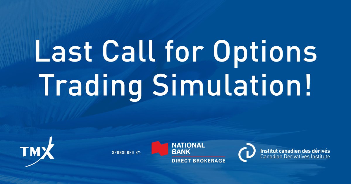 MtlExchange's tweet photo. Last call! QuantitativePleasing won the final weekly prize in our #optionstradingsimulation contest! Up for grabs is the coveted $10,000 grand prize and bragging rights as Canada’s Top Options Trader! Contest ends Nov 11. https://t.co/749qIJehIG
#nbdb #cdi https://t.co/JfqpkJdrBZ