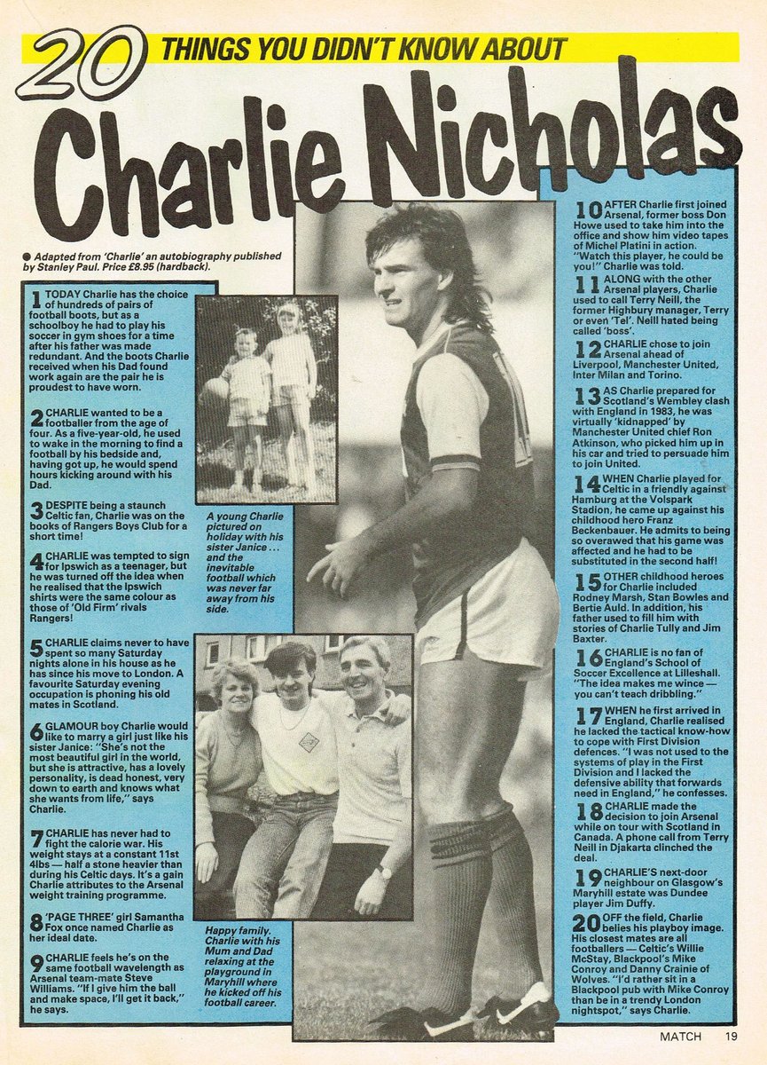 If you read only one, read number 6 

20 things you didn't know about #CharlieNicholas #Arsenal #Match 1986-05-17