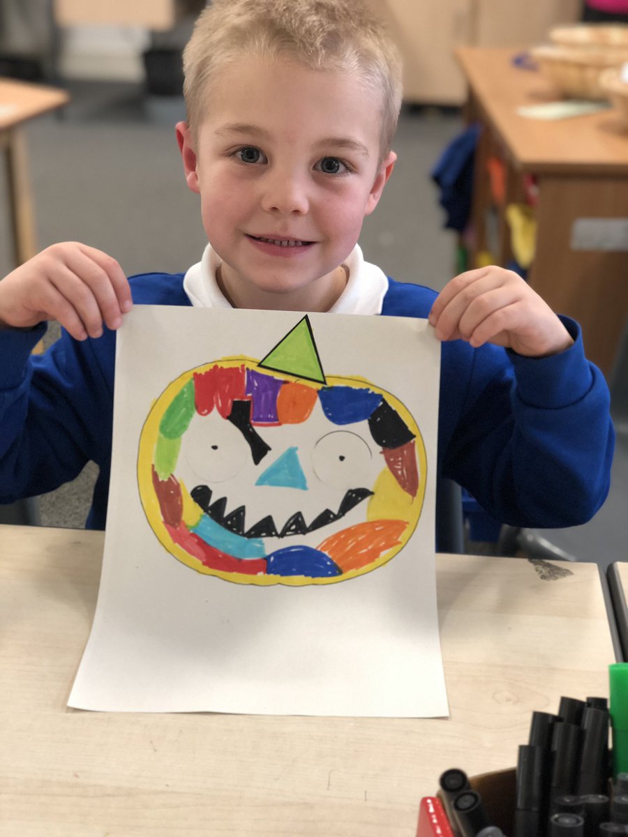 Cuiken_Primary's tweet photo. P1 using shapes to decorate their pumpkins last week for Halloween! 🎃 https://t.co/a7PgD2cYeS