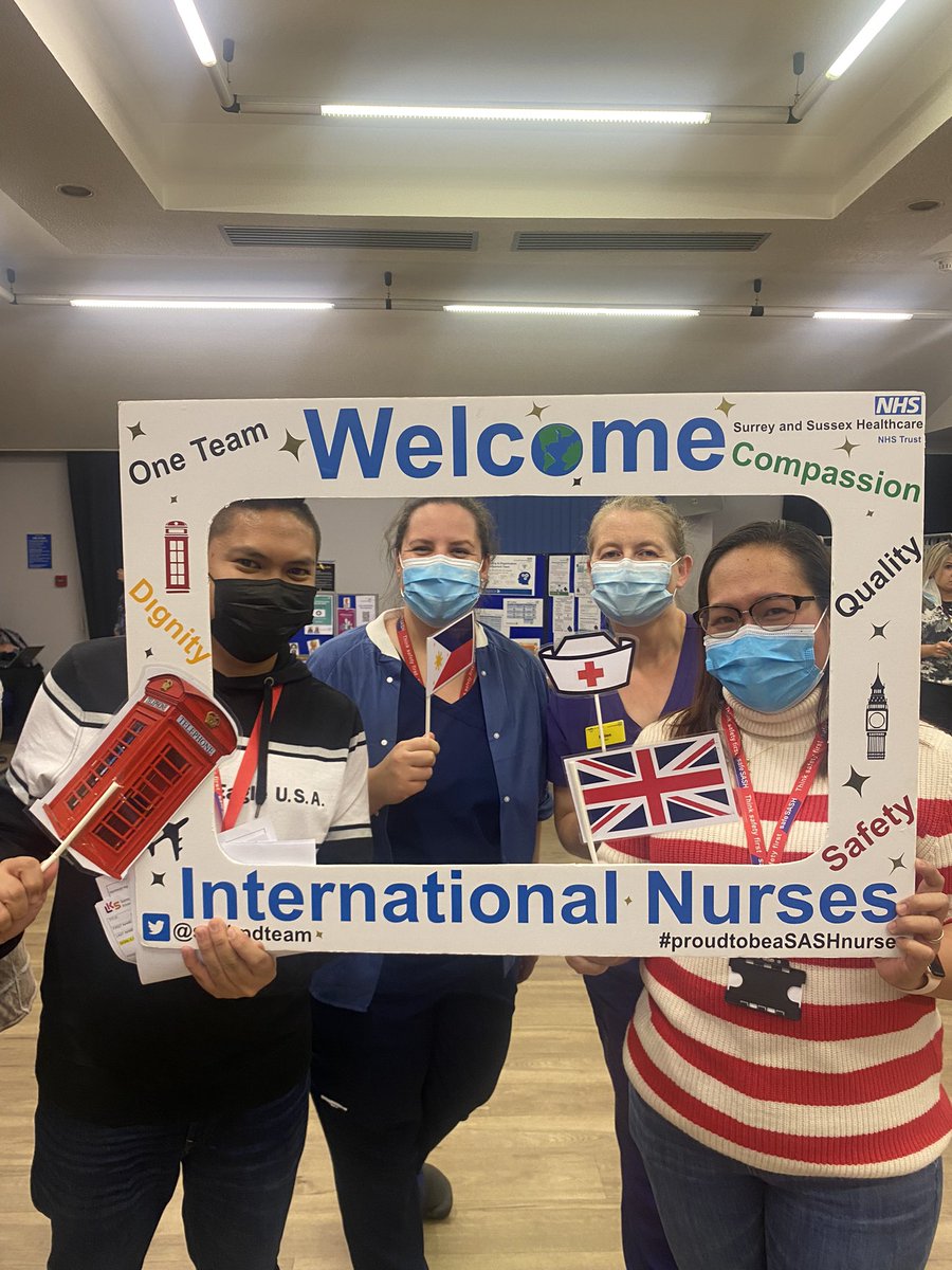 sashpdteam's tweet photo. A lovely afternoon welcoming our newest overseas nurses! 🌎 thank you to all the teams that came to say hello 👋 Once again a very BIG welcome to the UK and SASH 🇬🇧 💙 big shout out to @olufunmiajose for the amazing photo frames 👏🏻#oneteam #proudtobeasashnurse https://t.co/wbHyinM02b