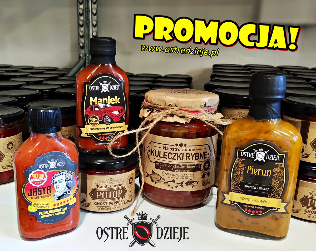 OstreDzieje's tweet image. 🔥 Kolejna #promocja tygodnia odpalona!!!

🔴 W tym tygodniu na promocji lądują:
- KULECZKI RYBNE (w słodko-kwaśnej zalewie z Habanero)
- JASYR (na bazie Carolina Reaper)
- MANIEK (na bazie Habanero)
- PIERUN (na bazie Mix Super Hots)
- POTOP (kandyzowane GHOST PEPPER)