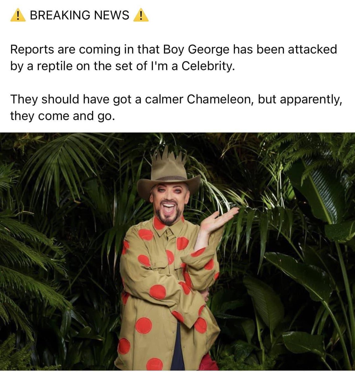 Readyteddyuk's tweet photo. #ImACeleb #BoyGeorge https://t.co/kfaa6NSXoh