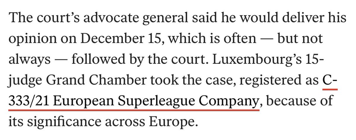 European Super League is coming…

Driven by #Juventus #Barca #RealMadrid a court will gove its verdict on the 15th Dec. By 2024/25 season there will be a break away.

Under European Law competition can’t be restricted by UEFA acting ‘as a cartel’

Football changes forever then:(