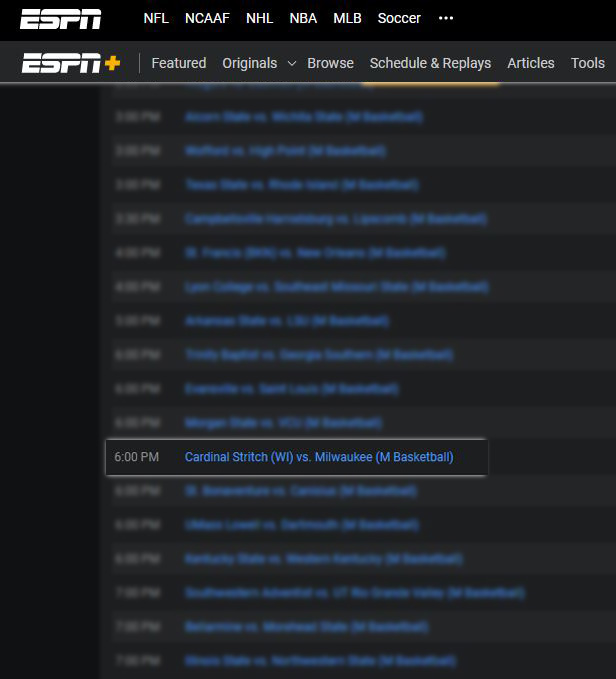 Can't make it to the <a href="/MBB_CSU_Wolves/">Cardinal Stritch Basketball</a> game vs UWM this Saturday? Make sure to catch it on ESPN+!