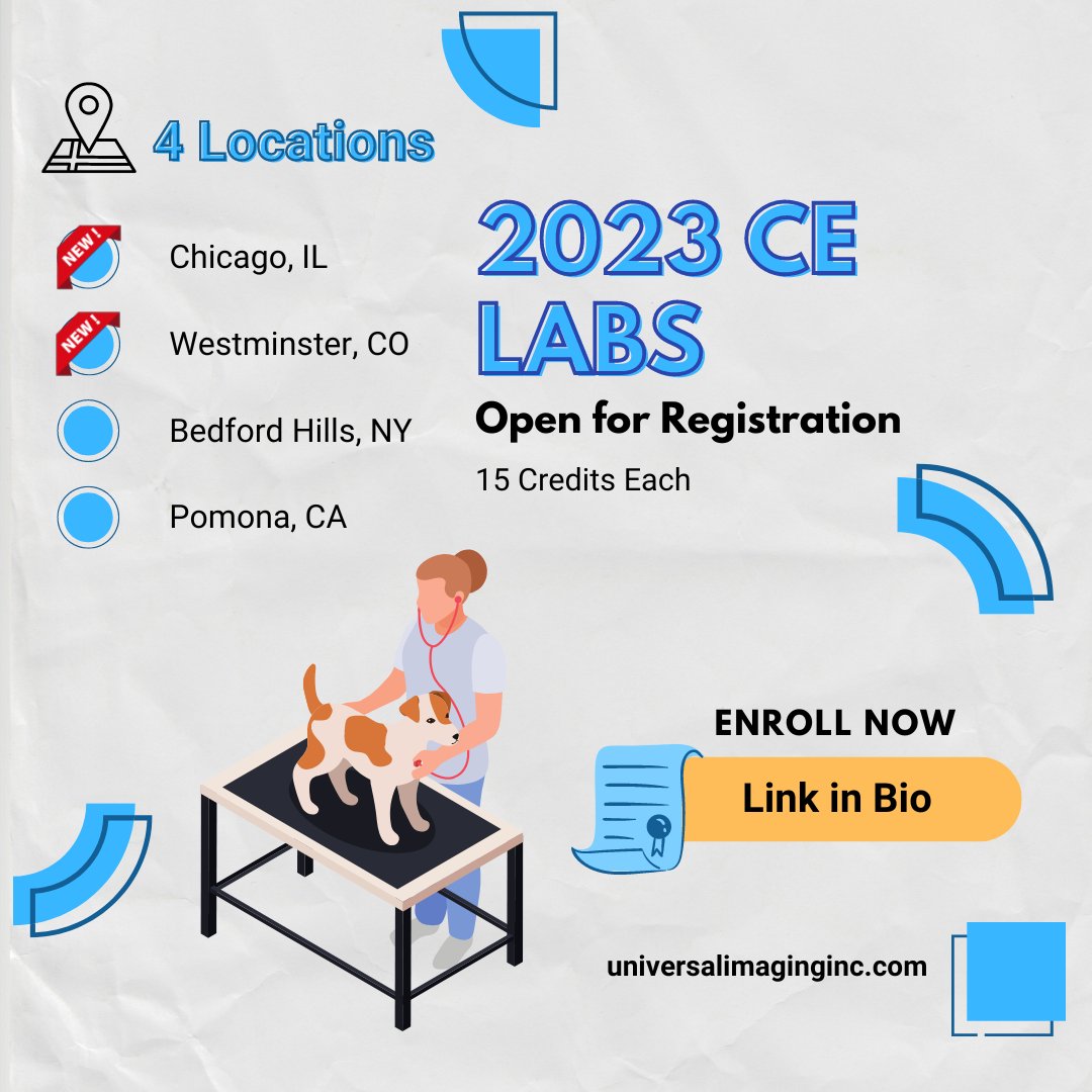 UMSImagingInc's tweet photo. Register for your 2023 CE today! Seats are filling up fast so don't wait! Hotel discounts are included with every registration at ALL our locations. Go to the link in our bio to sign up and more info!
#universalimaginginc #CE #vet #vetlife https://t.co/WqQI8u7u3N