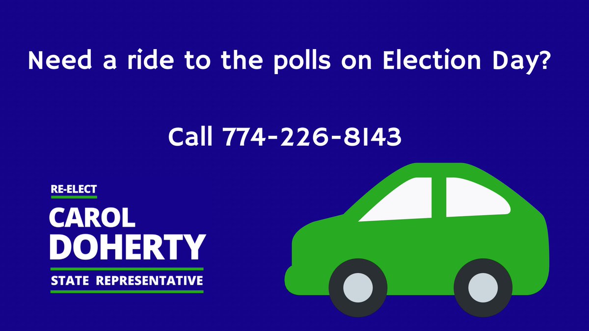 reelectdoherty's tweet image. In need of a ride to the polls on Election Day?

Contact 774-226-8143 and we will send someone your way!