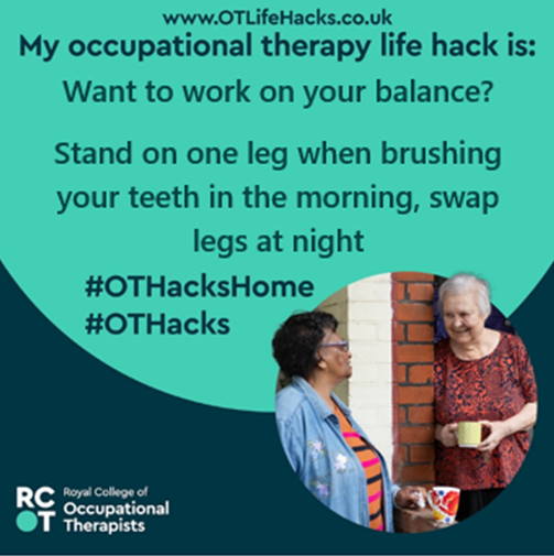 CUH_OT's tweet photo. It's our final #OTHack of #OTWeek22
Sometimes, a small change to a routine makes a big difference.
If you are starting to find you have balance issues, building in exercises to improve this into your day to day life can really help https://t.co/RkcyfsTw9v